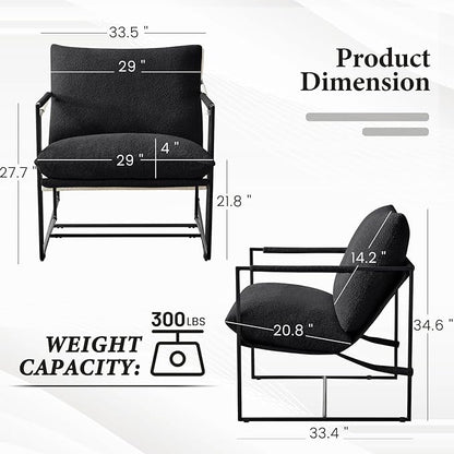 Furniliving Sling Accent Chair with Metal Frame, Comfortable Boucle Fabric Arm Chair, Upholstered Cozy Reading Chair for Living Room, Bedroom, Dressing Room, Home Office, Black