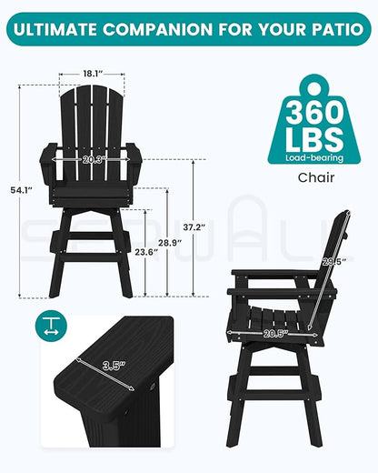 SERWALL Swivel Adirondack Bar Chairs Set of 4, HDPE Outdoor Swivel Barstools Chairs Set of 4 for Bistro, Poolside, Garden, Black
