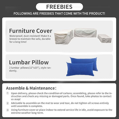 Rattaner Outdoor Wicker Furniture Couch Set 5 Pieces Patio Furniture Sectional Sofa with Royal Blue Cushions and Waterproof Covers