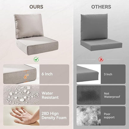 Luxury 6" Outdoor Cushions for Patio Furniture, 24x24x6" Thick Seat Cushion Set of 2, Fade Resistant Couch Chair Replacement Cushions High Density Deep Wicker Chair Cushion w/ Removable Cover, Beige