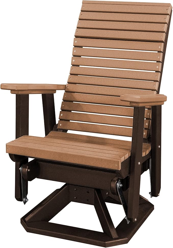 DutchCrafters Modern Horizontal Slat High Back Poly Adirondack Swivel Glider Outdoor Patio Chair (Tudor Brown & Cedar)