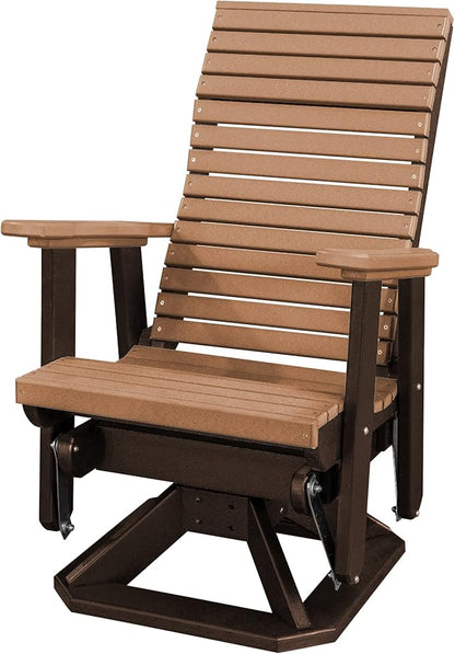 DutchCrafters Modern Horizontal Slat High Back Poly Adirondack Swivel Glider Outdoor Patio Chair (Tudor Brown & Cedar)