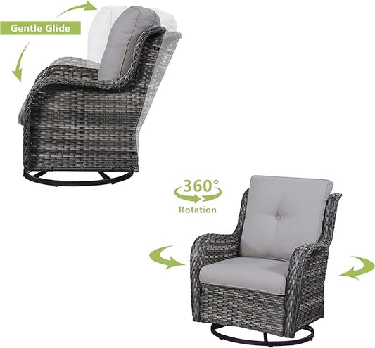 HUMMUH Outdoor Swivel Rocker Wicker Patio Chairs High Back PE Rattan Glider Chairs 4PCS Patio Furniture Set(Grey,Grey)