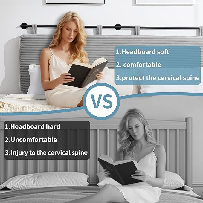 UEV Queen Headboard Only, Wall Mounted Hanging Upholstered Bed Head Board, Modern Vertical Channel Design of Fine Flannel, Elegant Grey Fluted Headboard for Bedroom (Grey, Queen Size)