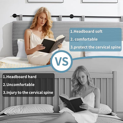 UEV King Headboard Only, Wall Mounted Hanging Upholstered Bed Head Board, Modern Vertical Channel Design of Fine Flannel, Elegant Grey Fluted Headboard for Bedroom (Grey, King Size)