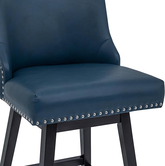Bar Stools Set of 2, PU Leather Barstools, 26 Inch Upholstered Counter Stools with 13.8" High Back and Footrest, Swivel Counter Height Barstools for Kitchen Island Home Bar Navy Blue