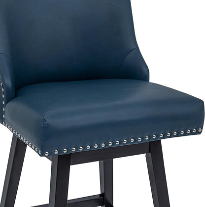 Bar Stools Set of 2, PU Leather Barstools, 26 Inch Upholstered Counter Stools with 13.8" High Back and Footrest, Swivel Counter Height Barstools for Kitchen Island Home Bar Navy Blue