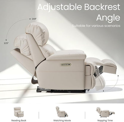 COLAMY Triple Motors Power Recliner Chair with Power Headrest & Lumbar Support Independent Adjustment for Living Room, Leather Electric Recliner Sofa Chair, Beige