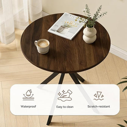31.5" Round Dining Table and Chairs Set for 2, Small Dining Table Chairs Set Space-Saving, Small Dinette Sets for 2 for Kitchen Dining Room Apartment(Walnut Table + Gray Chairs)