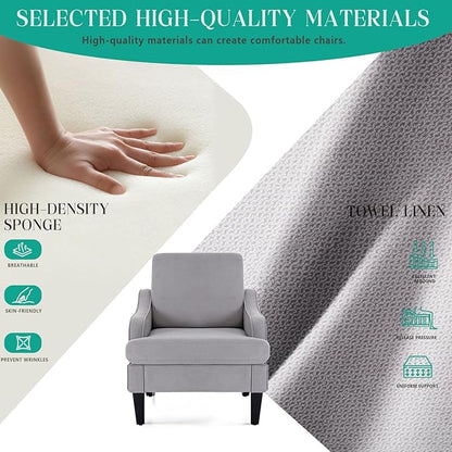 Modern Accent Chair for Bedroom Upholstered Reading Chair w/Side Pockets Comfy Living Room Chairs Living Room Armchair for Office Apartment (Grey)