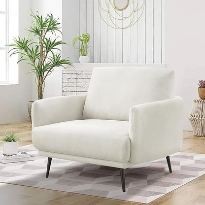 Oversized Accent Chair for Living Room Chairs Reading Arm Chair Comfy Modern Single Sofa Side Chairs with Metal Legs & Soft Cushion for Bedroom, Waiting Room (Polyster Pearl White, Set of 2)