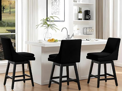 Bar Stool, 26 Inch Upholstered Barstools with 14.2" High Back and Footrest, Swivel Counter Height Barstools for Kitchen Island Home Bar Performance Fabric Black