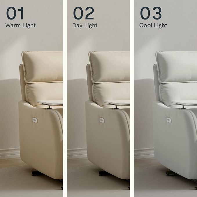 FLEXISPOT Lune Genuine Leather Power Recliner Chair with Tray Table & Adjustable Headrest, Real Leather Electric Recliner with USB & Type-C Charging Ports, Luxury Single Sofa for Living Room, Ceramic