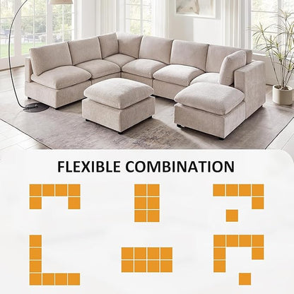 VANOMi Modular Sectional Sofa, Convertible Sofa Couch Modular Sofa with Ottoman, Sleeper Sofa Bed Sectional Sofas for Living Room Small Apartments