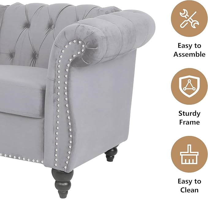2 Piece Living Room Furniture Set, Velvet Loveseat and Chair Set, Mid Century Modern Upholstered Sofa Couch with Cushions, Comfy Tufted Chesterfield Couches for Living Room, Bedroom, Office