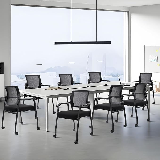 Office Guest Chairs No Wheels | Ergonomic Lumbar Support and Thicked Seats Cushion, Desk Chair with Adjustable Mesh Back for Waiting Room School Church Reception，Black 2PK