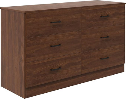 Bigbiglife Wood Dresser for Bedroom, 6 Drawer Double Dresser, Mid Century Modern Chest of Drawers with Deep Drawers, Large Storage Organizer for Living Room, Closet(Walnut Brown)