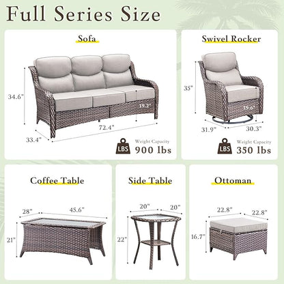 Luxury High Back Outdoor Furniture with 6-inch Extra Thick Cushions, Patio Furniture Set with Swivel Chairs, 10 PCS Wicker Conversation Set for Yard, Deck, Poolside, Brown/Beige
