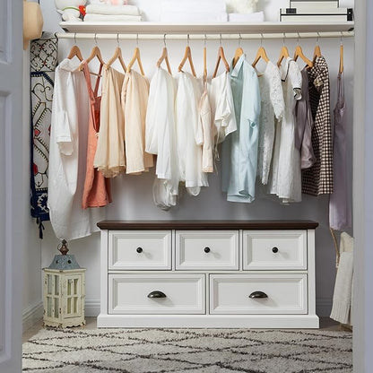 Farmhouse 5 Drawers Dresser for Bedroom, 45" Wide Chest of Drawers, 21" Tall Storage Closet Bench Storage Chest Storage Trunk, Wood Rustic Dresser for Closet, Living Room, Hallway, White