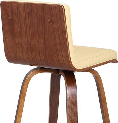 Vienna 30" Swivel Bar Stool in Walnut Wood Finish with Cream Faux Leather - Set of 4