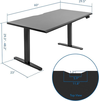 Mount-It! 60" Dual Motor Electric Standing Desk – Adjustable Height Sit Stand Desk with Memory Settings, Cable Management, Black Frame & Black Top