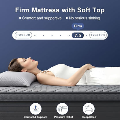 Firm Queen Size Mattress 14 Inch Hybrid Queen Mattress with Gel Memory Foam-Cooling Ice Silk Top, Support&Back Pain Relief, Individual Pocket Spring, CertiPUR-US Certified Mattress in a Box