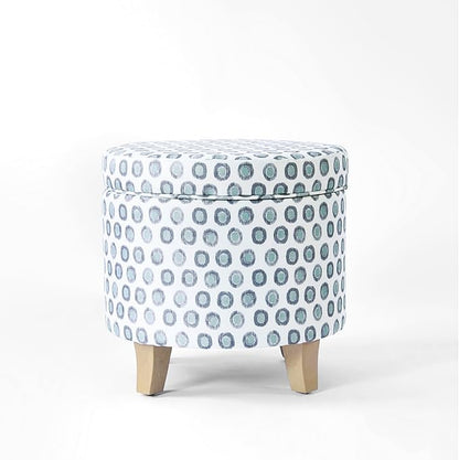 HomePop Upholstered Round Storage Ottoman|Homepop Home Décor|Upholstered Round Foot Rest Ottoman - Small Green Medallion Ikat Print