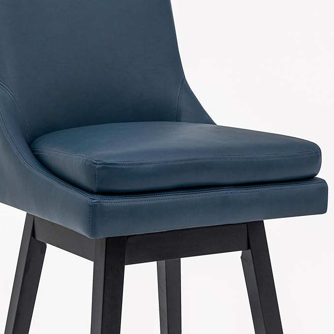 Bar Stools Set of 2, PU Leather Barstools, 26 Inch Upholstered Counter Stools with 14.2" High Back and Footrest, Swivel Counter Height Barstools for Kitchen Island Home Bar Navy Blue