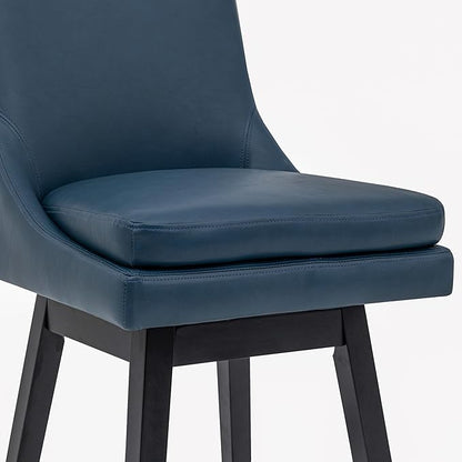 Bar Stools Set of 2, PU Leather Barstools, 26 Inch Upholstered Counter Stools with 14.2" High Back and Footrest, Swivel Counter Height Barstools for Kitchen Island Home Bar Navy Blue