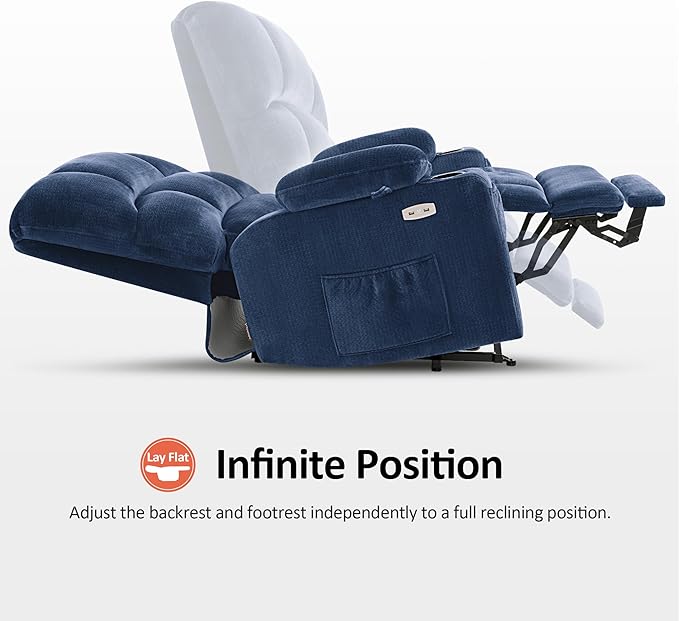 MCombo Oversized Dual Motor Power Lift Recliner Chair Sofa with Massage and Heat for Big Elderly People, Infinite Position, USB Ports, Fabric R7688 (Navy Blue, Large-Oversize)
