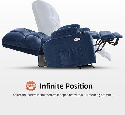 MCombo Oversized Dual Motor Power Lift Recliner Chair Sofa with Massage and Heat for Big Elderly People, Infinite Position, USB Ports, Fabric R7688 (Navy Blue, Large-Oversize)