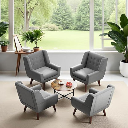 HUIMO Button-Tufted Accent Chairs Set of 2,Upholstered Reading Living Room Chair,Mid Century Modern Chair with Linen Fabric, Club Chair,Comfy Arm Chairs for Living Room,Bedroom,Light Grey