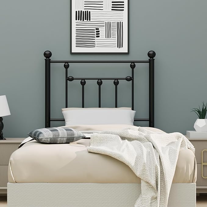 Victorian Twin Size Metal Bed Frame Height Adjustable Headboard Only, Wrought Iron Black Farmhouse Bed Frame Headboard, Easy Assembly, Short Clearance, Tall or Low Setting