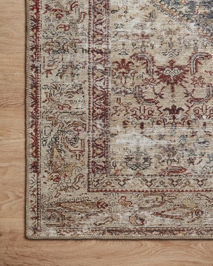 Loloi Amber Lewis Georgie Collection GER-04 Teal/Antique 7'-6" x 9'-6", .19" Pile Height, Area Rug