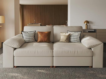 EASE MOOSE Loveseat Sofa for Living Room,Oversized Deep Seat Modular Sectional,Modern Comfy 2 Seater Sofas,Scratch Resistant Faux Leather Couch for Small Spaces, Beige