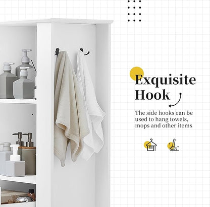 Tall Storage Cabinet, Multi-Use Bathroom Floor Freestanding Storage Cabinet with One Drawer, Adjustable Shelf, and One Tilt-Out Compartment for Bathroom, Office, Living Room, White