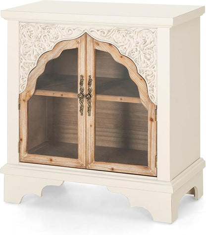 PHI VILLA Vintage 2 Door Accent Cabinet,Small Distressed Storage Cabinet with Doors for Living Room, Kitchen & Entryway