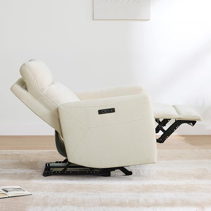 CHITA Power Recliner Chair for Adults, Electric Zero Clearance Wall Hugger Recliner for Small Spaces, Modern Living Room and RV Recliner Chair with Adjustable Power Headrest & Charging Ports, Cream
