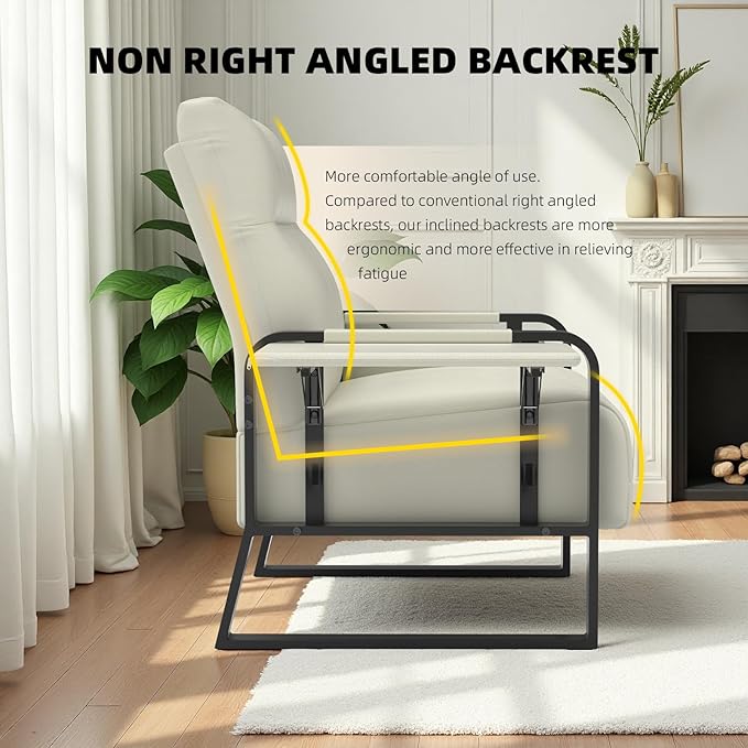 Faux Leather Accent Chair with Flip Up Tray Table Soft Backrest Side Pocket for Living Room Office Bedroom Leather Accent Chair, Beige