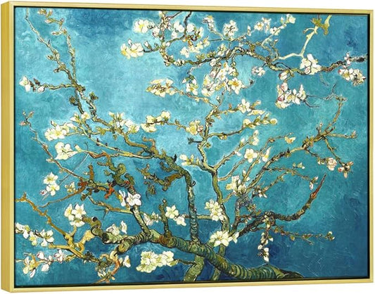 Wieco Art Framed Wall Art Almond Blossom Floral Giclee Canvas Prints of Van Gogh Famous Oil Paintings Reproduction Flowers Pictures on Canvas Wall Art for Bedroom Home Decorations