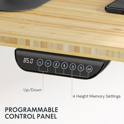 FLEXISPOT E6 MAX Bamboo Dual Motor 48x24 Inch 3-Stage Heavy Duty Standing Desk, 330lbs Weight Capacity, Height Adjustable Desk w/Cable Management & Wheels (Solid Bamboo Curved Desktop + Black Frame)