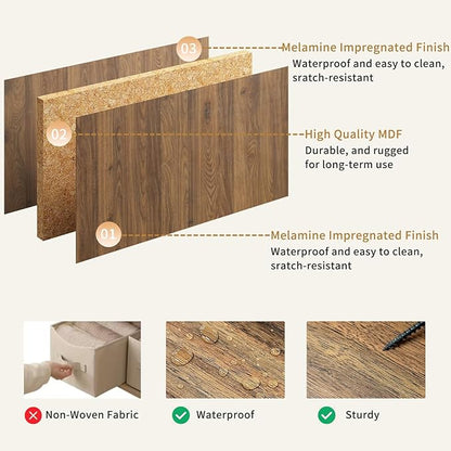 3-Piece Modern Bedroom Furniture Set, Wide 7-Drawer Dresser & 1-Drawer Nightstands Set of 2, Natural Wood Dresser and Nightstand Sets for Bedroom, Hallway, Walnut