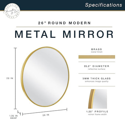 MCS Master & Co. 26in Round Brass Black Mirror, Modern Wall Hanging Large Mirror for Bathroom, Bedroom & Livingroom