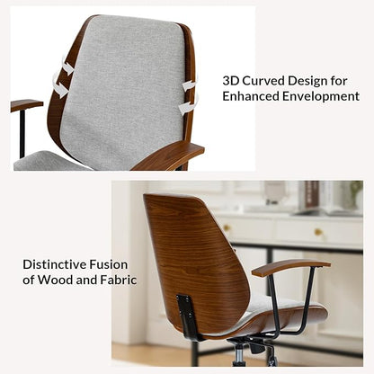 Modern Office Chair with Bentwood Polyester Upholstery Ergonomic Swivel Desk Chair with Adjustable Height for Home Office or Study Gray