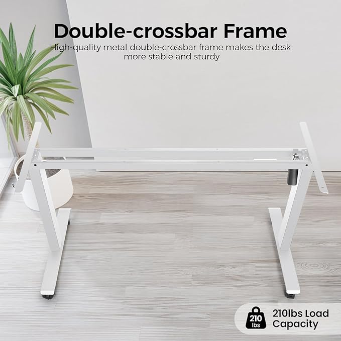 Electric Adjustable Standing Desk with Wheels, 63'' x 24''Sit Stand Desk with Dual Crossbeam and Mouse Pad, 27''-46'' Lifting Range Stand up Table with Ergonomic Arc Desktop (White Arc)