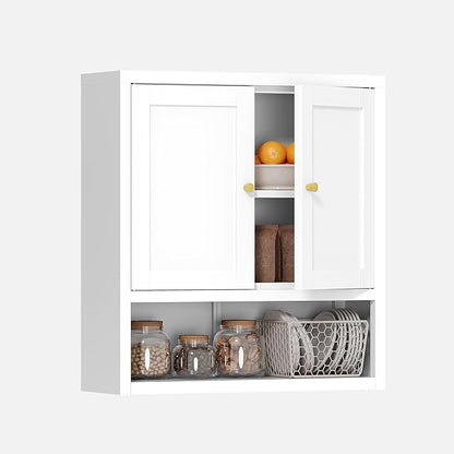 Metal Bathroom Storage Cabinet, Metal Storage Cabinet with 2 Adjustable Shelves & 2 Doors,Freestanding Sideboard for Small Spaces (White, Wall Cabinet-22.59" H)