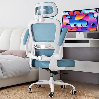 TRALT Office Chair Ergonomic Desk Chair, 330 LBS Home Mesh Office Desk Chairs with Wheels, Comfortable Gaming Chair, High Back Office Chair for Long Hours (Sky Blue)