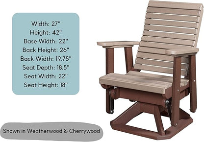 DutchCrafters Modern Horizontal Slat High Back Poly Glider Chair Outdoor Patio Furniture (Tudor Brown & Cedar)