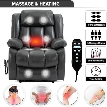 Recliner Chairs for Adults, Power Lift Chair for Elderly, Oversized Bedroom Chair with Massage&Heat, Leather Nursery Glider Chair for Living Room, Sofa Chair Home Theater Seating with Lumbar Support