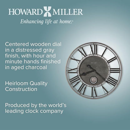 Howard Miller Marius Gallery Wall Clock- Modern Timepiece Battery Powered Alarm Clock- Quartz Movement with Roman Numerals Wall Clock for Living Room, Bedroom, Kitchen, Patio and Office Décor